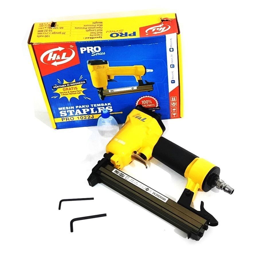 

New H&L 1022J Mesin Air Nailer Gun Nail Staples Angin Alat Paku Tembak U Stapler PRO 1022 J Pasang Kulit Jok Banner SpandukPremium