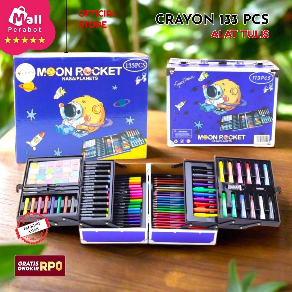 

New Mall Perabot | Crayon Set 133 Pcs Koper Aluminium Besi | Box Alat Lukis Anak Koper Set | Krayon Mewarnai Anak | Pensil Warna | Perlengkapan Mewarnai LukisPremium