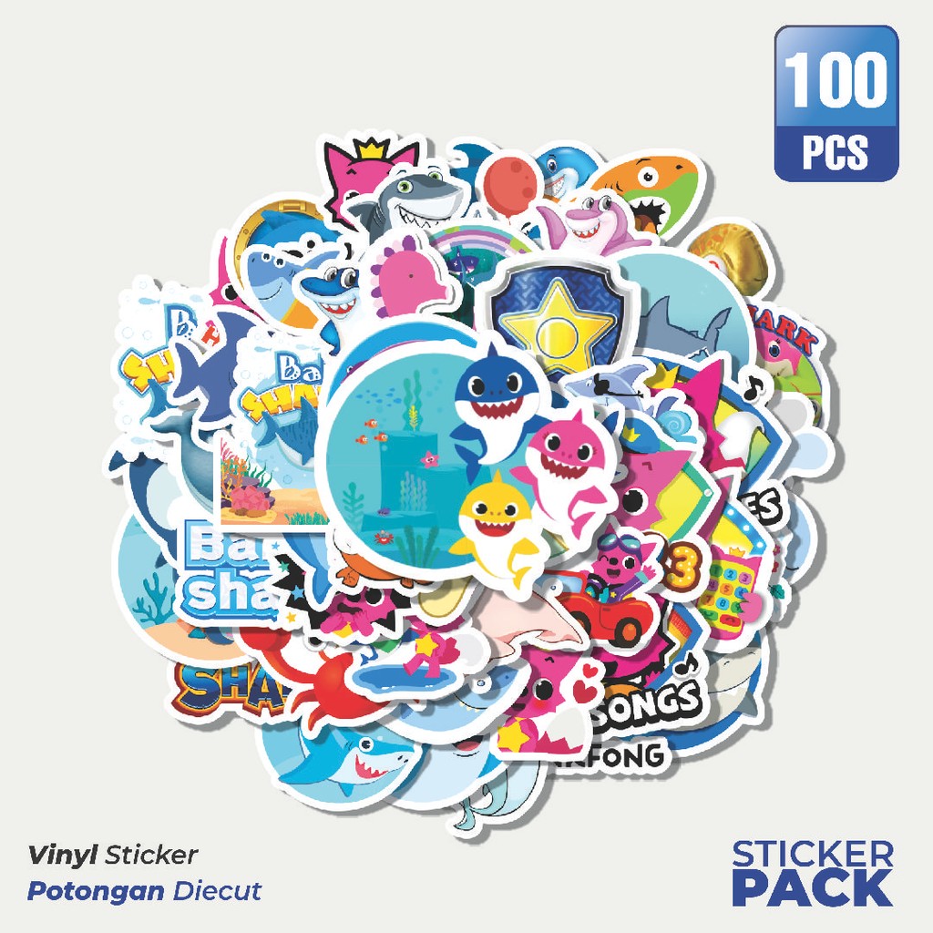 

Super Hemat! 100 PCS Stiker Baby Shark - Children's Song [Baby Shark - Lagu Anak-anak] Waterproof Aesthetic- Untuk Laptop, Motor, dan Helm - Paper Stationery Pack