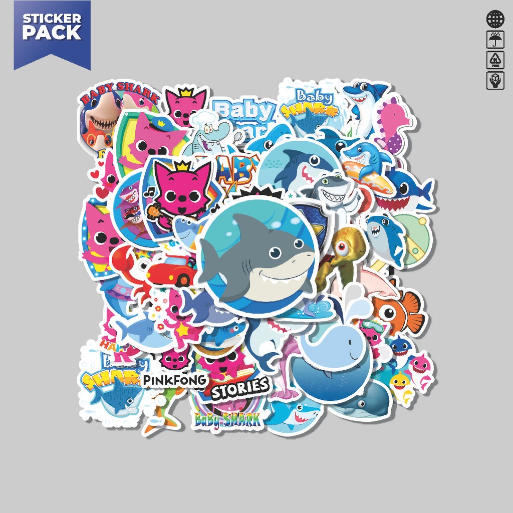 

[100PCS]Stiker Pack Stiker Baby Shark - Children's Song [Baby Shark - Lagu Anak-anak] Aesthetic Vinyl Anti Air Dekorasi Sticker Laptop Buku Journal Koper Helm Casing HP Gitar Helm Skateboard