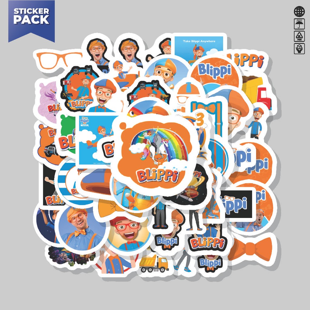 

[100PCS]Stiker Pack Stiker Blippi Aesthetic Vinyl Anti Air Dekorasi Sticker Laptop Buku Journal Koper Helm Casing HP Gitar Helm Skateboard