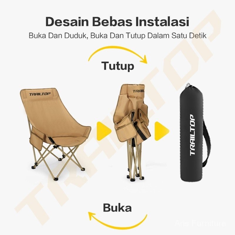 Aris A Beng Kursi Lipat Sandaran Tinggi + Headrest - Kursi Camping Nyaman, Kursi Outdoor, Kursi Fish