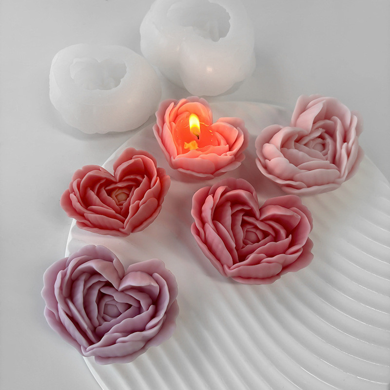

Love Flowers Mold DIY Heart Shaped Roses Aromatherapy Candle Epoxy Resin Plaster Mould Handmade Soap Silicone Molds
