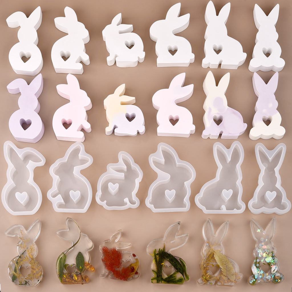 

Cute Rabbit Silicone Mold For Epoxy Resin Gypsum Candle Ornament DIY Rabbit Silicone Mold Easter Decoration Crafts Casting Mould