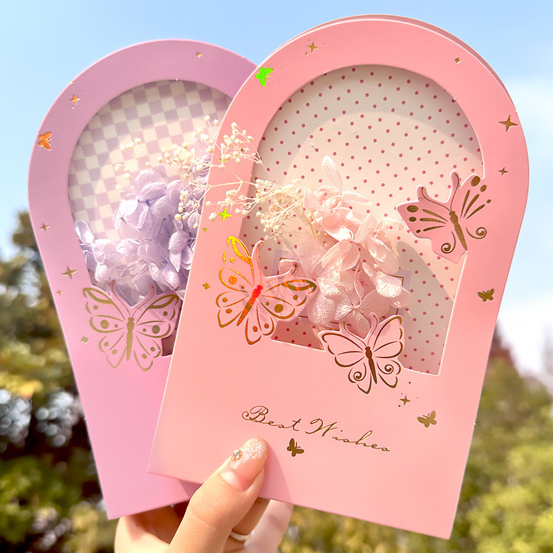 

New Greeting Card Beautiful Message Card Butterfly Fake Flowers with Envelope Postcard Small Fresh Two-fold Card