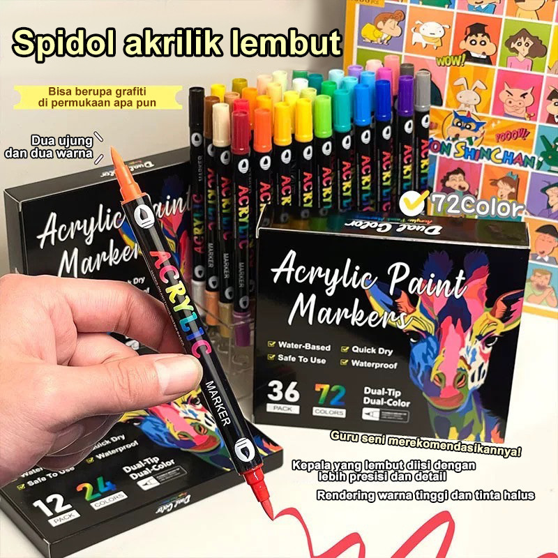 

Spidol Marker Akrilik 72 Warna Kepala Ganda untuk Anak Alat Menggambar dan Coret-coret​​