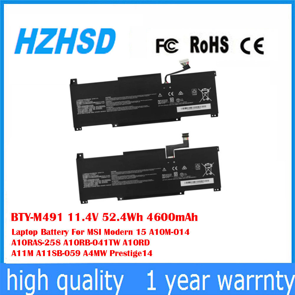 

BTY-M491 11.4V 52.4Wh 4600mAh Laptop Battery For MSI Modern 15 A10M-014 A10RAS-258 A10RB-041TW A10RD A11M A11SB-059 A4MW