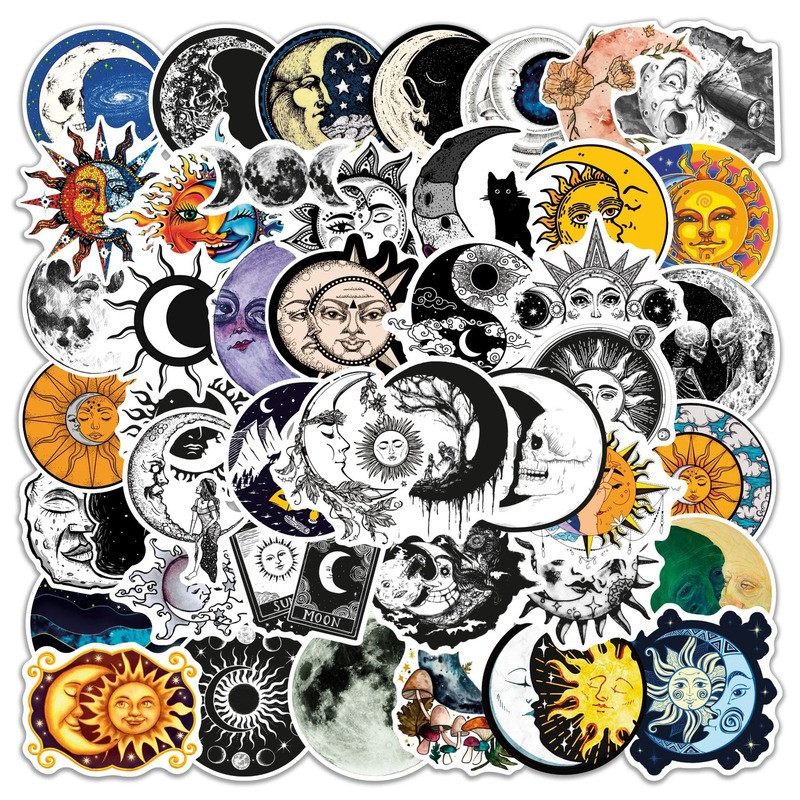 

10/25/50pcs Aesthetic Moon Sun Stickers Decals for Guitar Laptop Luggage Water Bottle Fridge Motorcycle Skateboard