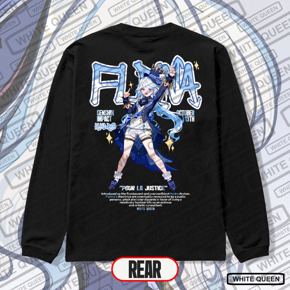WHITE QUEEN - KAOS FURINA GENSHIN IMPACT LENGAN PANJANG - LONG-SLEEVE T-SHIRT DISTRO PRIA & WANITA K