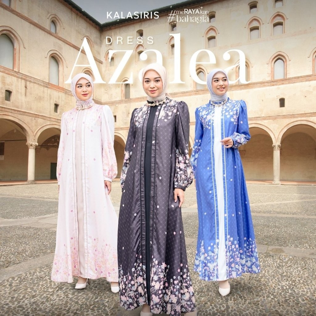 Kalasiris Azalea Dress Gamis Silk Wanita Warna Black Cream Indigo Motif Untuk Pesta Kondangan 
