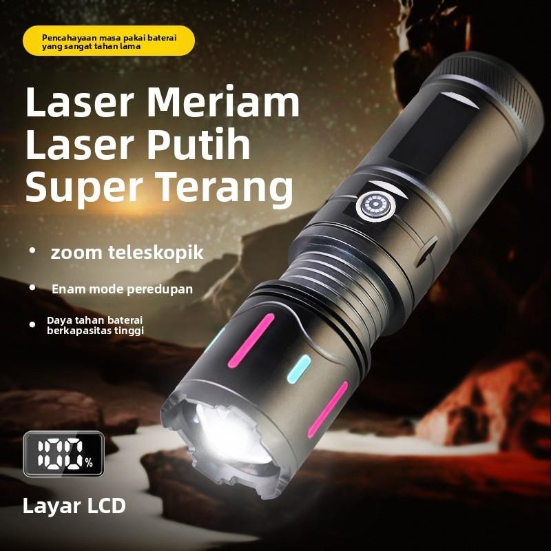 [Laser Jarak Jauh] Senter Zoom USB｜Camping & Darurat Senter laser jarak jauh dengan lampu warna-warn