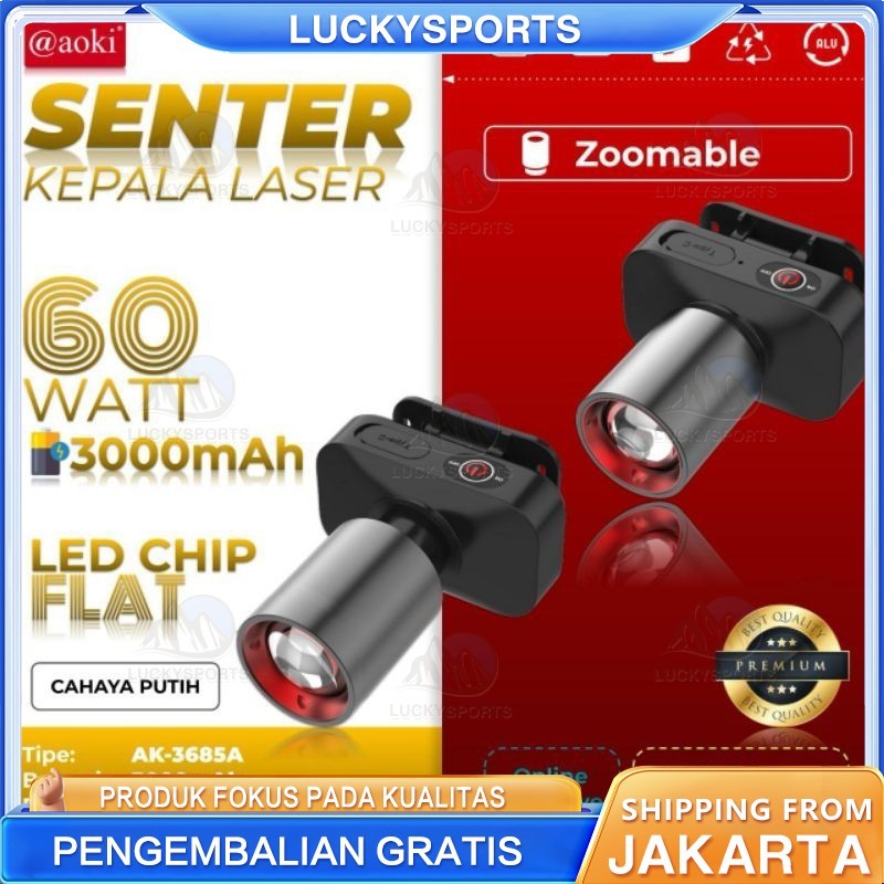 AOKI SENTER KEPALA LED ZOOM AK-3685A & AK-3686K 60W / CAHAYA SUPER TERANG / JARAK JAUH LASER / @AOKI