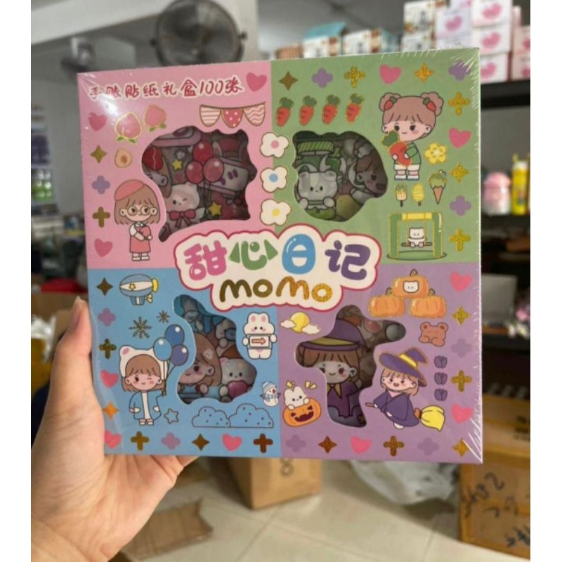 

[ 17-AN ] Sticker MOMO Rainbow Mix 4 Warna Original waterproof Stiker Kartun Korea Anti Air Original isi 100pcs