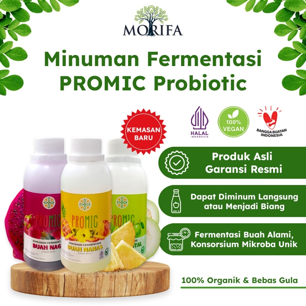 

PRODUK NEW SALE MORIFA Promic Buah Naga, Jambu Kristal, dan Nanas 200ml Biang Minuman Fermentasi