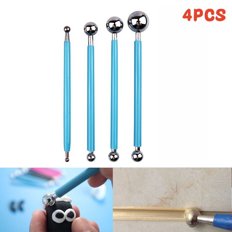 

4Pcs Dotting Tools Ball Stylus 8 Sizes DIY Stainless Steel Polymer Clay Kits Tile Grout Floor Pressure Seam Stick Caulking Tool