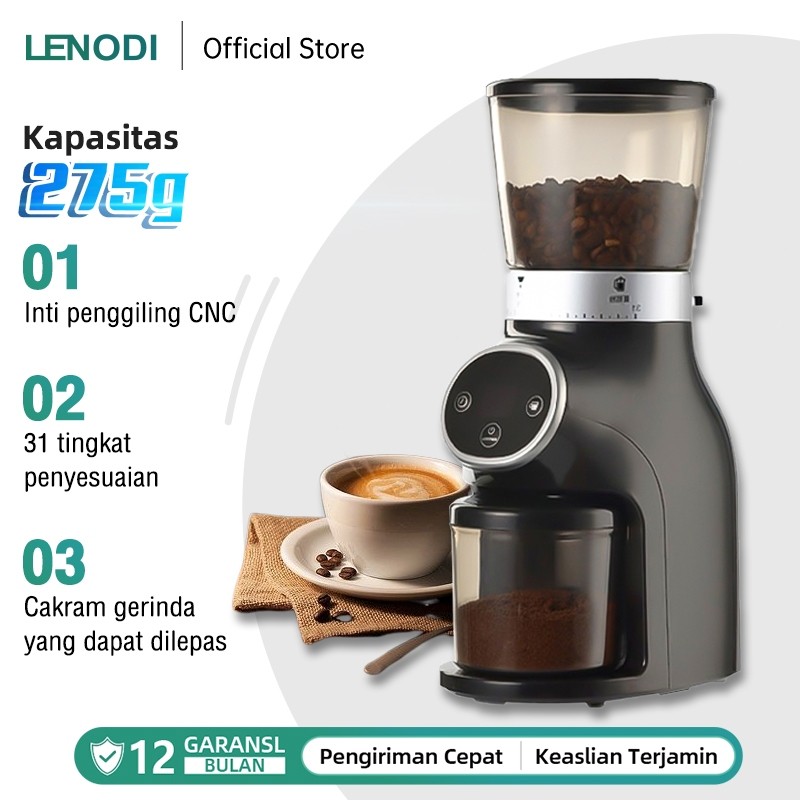 saleLENODI Penggiling Kopi Pengatur Waktu Listrik Layar Digital Penggiling Kerucut Kapasitas Besar 3