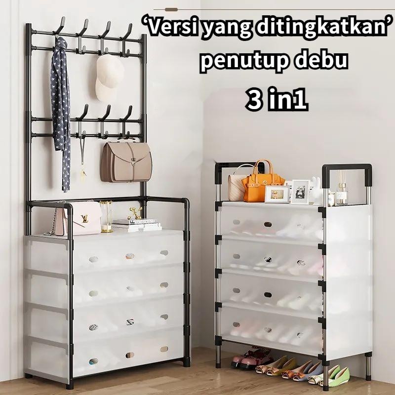 Configear Rak Sepatu Tertutup Anti Debu Serbaguna Rak Penyimpanan Dengan Penutup Gantungan Tas Pakai