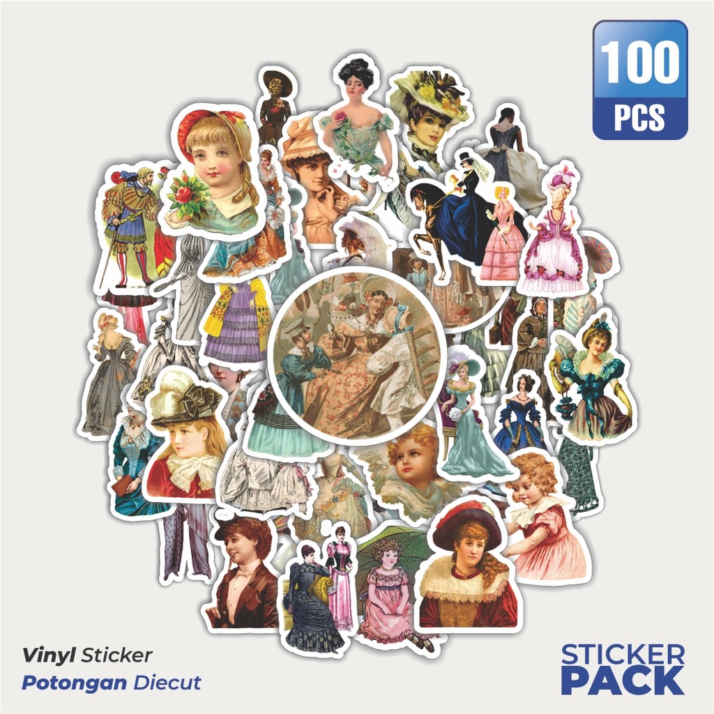 

100 PCS STIKER Series Victorian Fashion Waterproof Aesthetic- Untuk Laptop, Motor, dan Helm - Paper Stationery Pack
