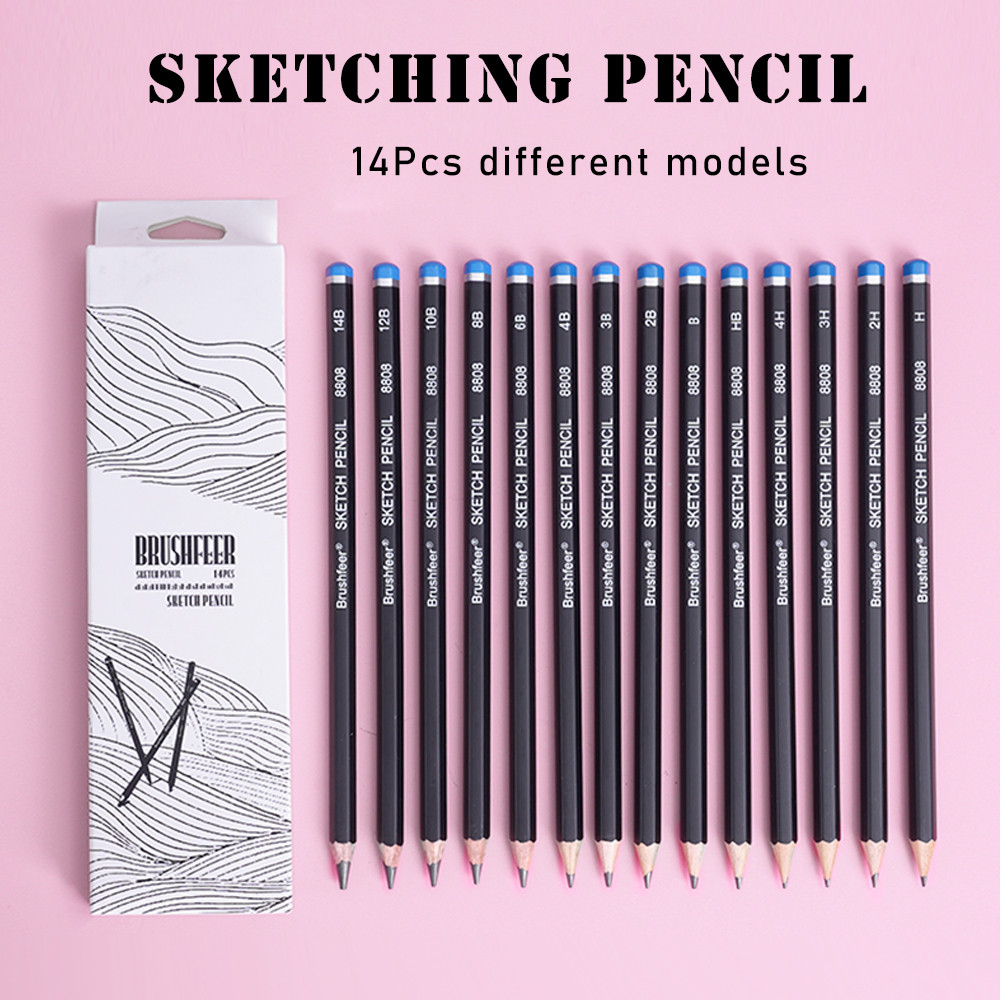 

14 PCS/SET 4H-14B Wooden Lead Pencils Set Professional Drawing Journal Writing Pencils for School Smooth Writing