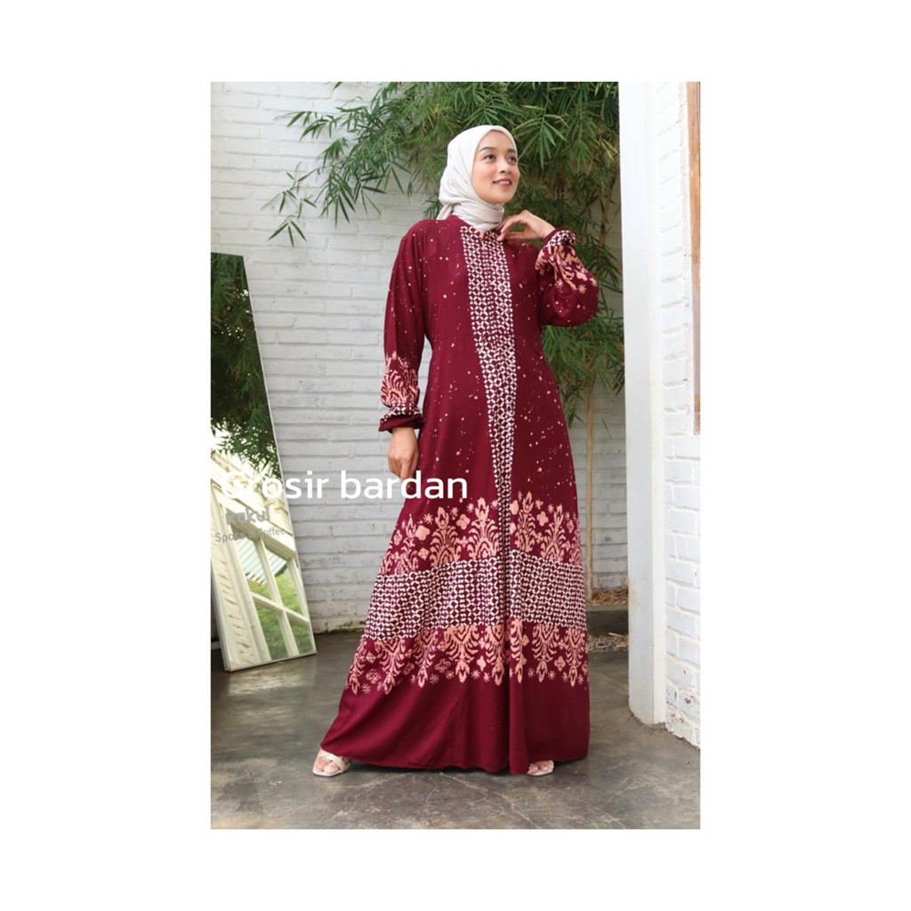 Gamis twil berkualitas Batik Malaman Asli Tidak luntur Jubah busui Resleting depan Busui Friendly  M