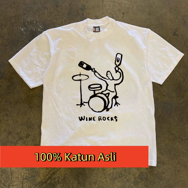 Kaos Distro Musik Kocak - Desain 'Minum & Main Drum', Bahan Katun Adem untuk Summer