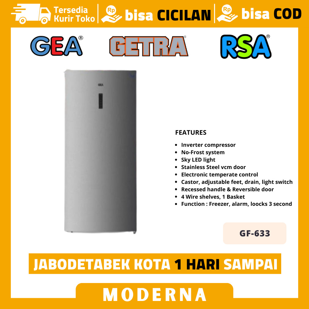 Kulkas 1 Pintu Gea Gf 633 Upright Freezer Inverter Garansi Resmi