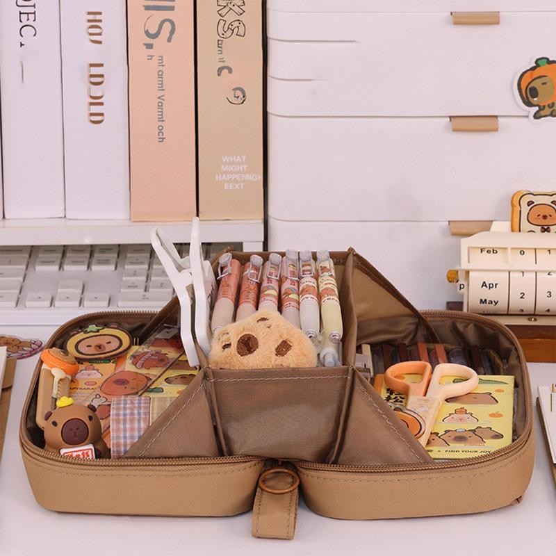 

5-Layer Large Capacity Pen Bag 180 Degree Large Opening School Student Cute Capybara Pencil Case Zipper Stationery Organizer