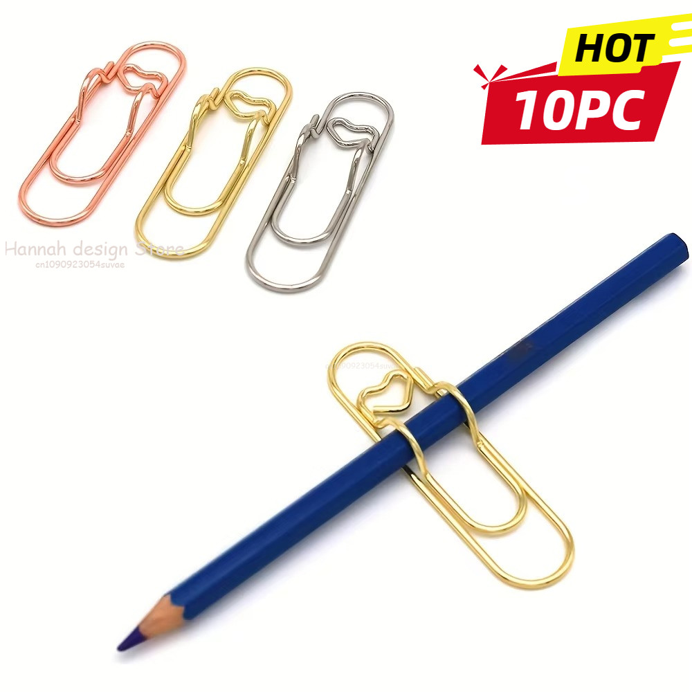 

10PCS Love Shaped Paperclips Multifunctional Paper Fix Metal Pen Holder Clip Journal Document Clips Notebook Pin Accessories