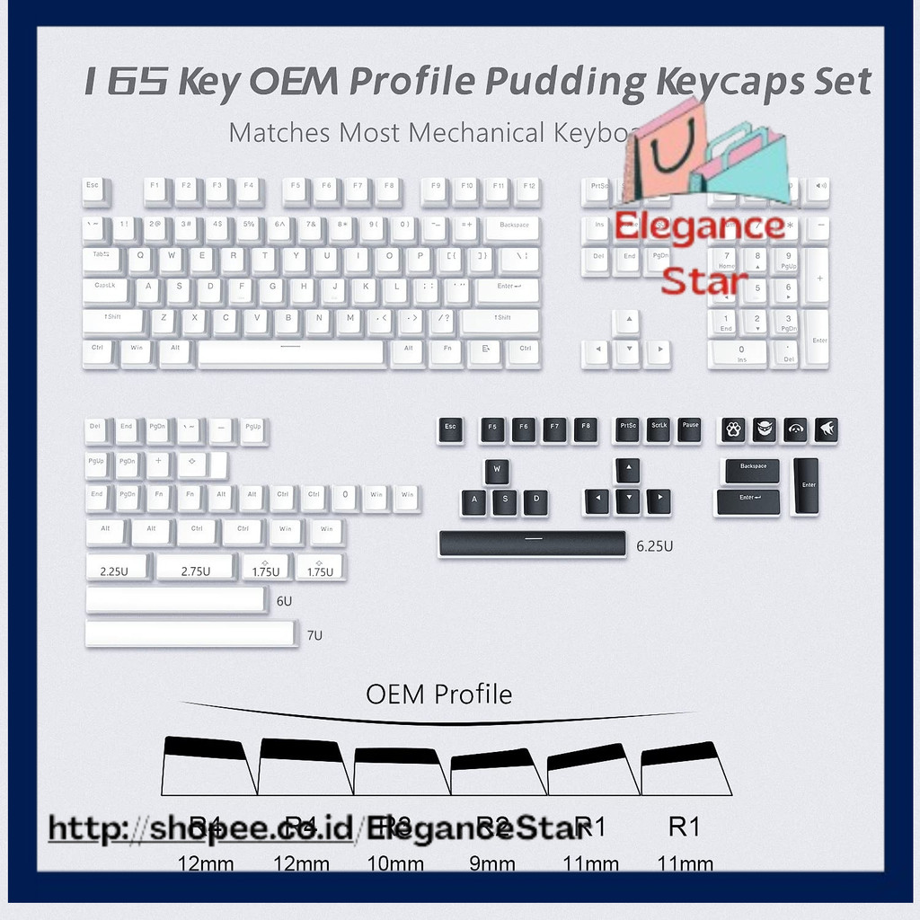 Custom Pudding PBT Keycaps 165 Keys OEM Profile Double Shot Backlit Keycaps Shine Through for Cherry