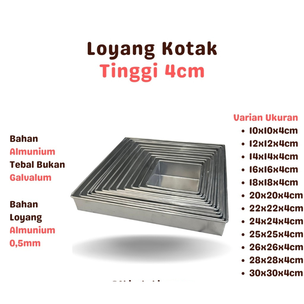 Loyang Kue Kotak Persegi Tinggi 4cm Cetakan Bolu Gulung Brownies Panggang Mini Tebal Anti Lengket
