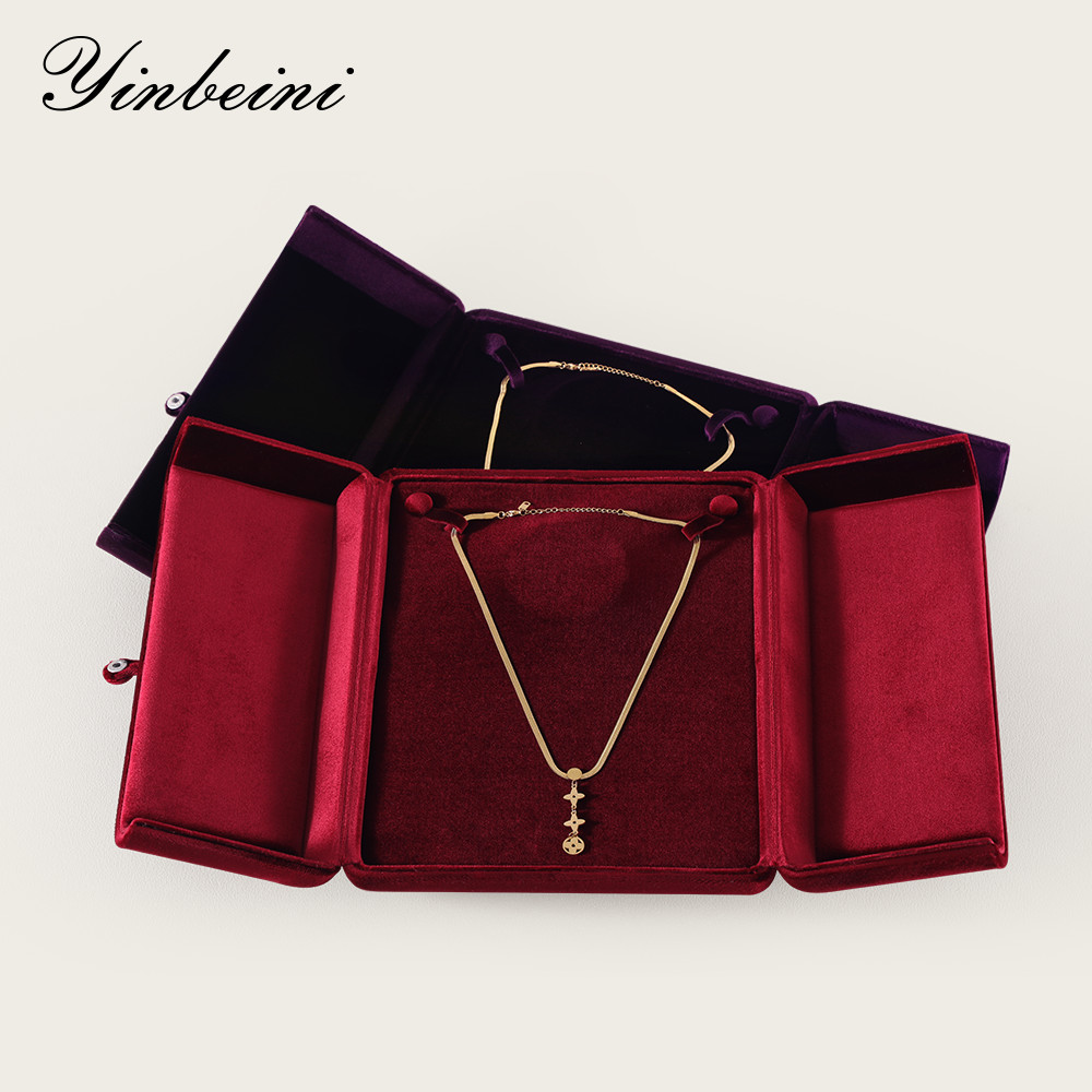 Yinbeini Velvet Pearl Necklace Display Box Pendant Gift Storage Box Necklace Organizer H024