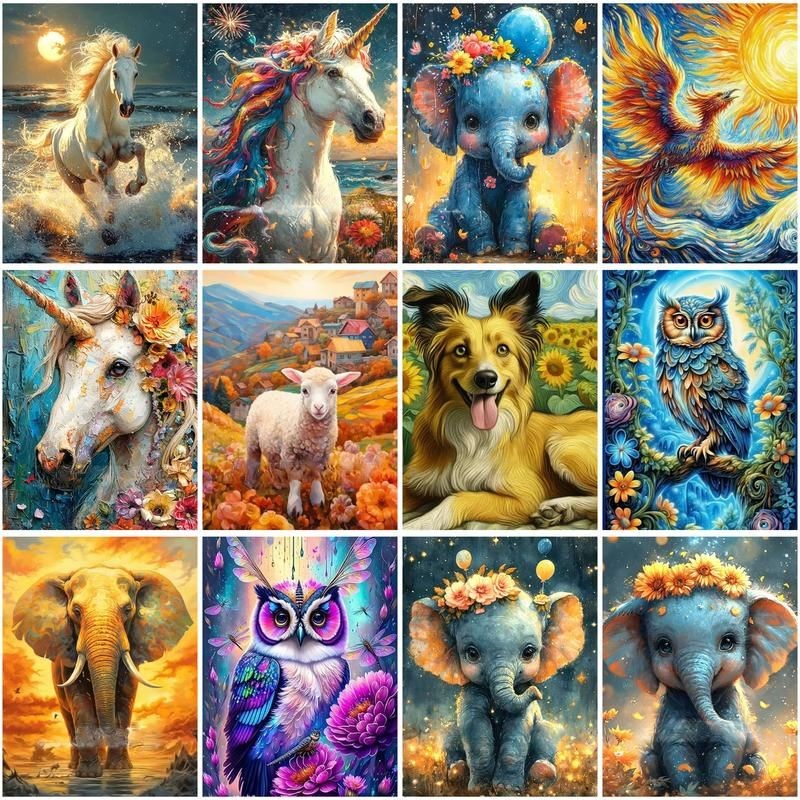 

CHENISTORY Painting By Numbers DIY Unicorn Elephant Animal Paint By Numbers Drawing On Canvas DIY Home Decoration 60x75cm