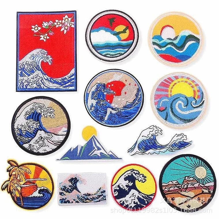 

Wave Cloth Sticker Mountain and River Picture Embroidery Sticker Adhesive Badge Boy Cartoon Embroidery