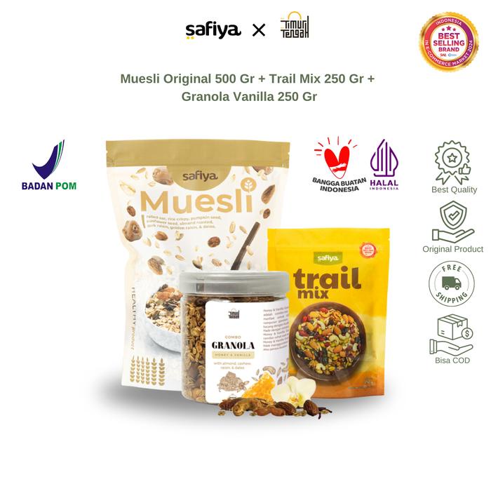 

[Paket Komplit] Safiya Muesli 500 Gr + Trail Mix 250 Gr X Granola 250 Gr Timur Tengah Sereal Makanan Oatmeal - MTG Vanilla 250
