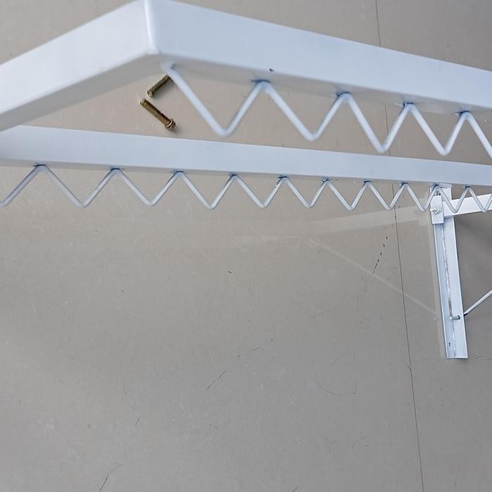 Jemuran Baju Tempel Dinding - Rak Jemuran Pakaian Basah Lipat - Putih, panjang 60 cm