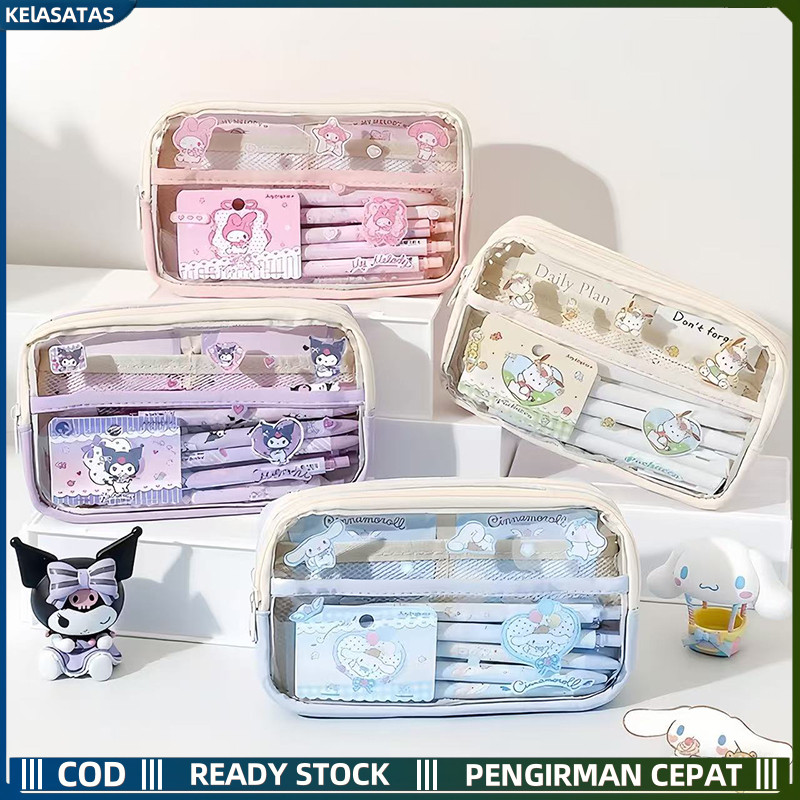 

【KEIASATAS】Baru Kotak Pensil Transparan Aesthetic Pencil Case Large Tempat Pensil Pen Pouch Lucu Stationery Organizer
