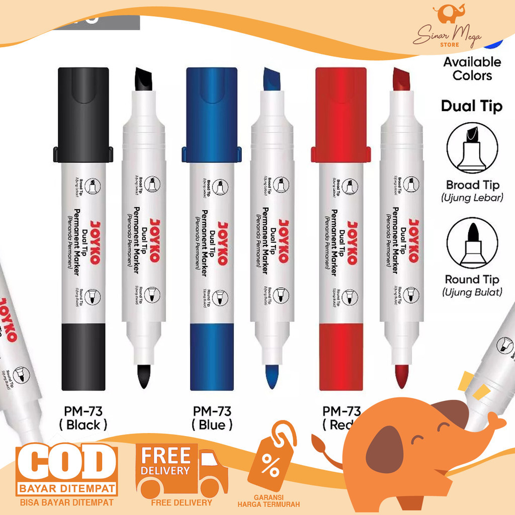 

Joyko Permanent Marker PM-73 Dual Tip SATUAN - Spidol Permanen Tahan Air Cepat Kering
