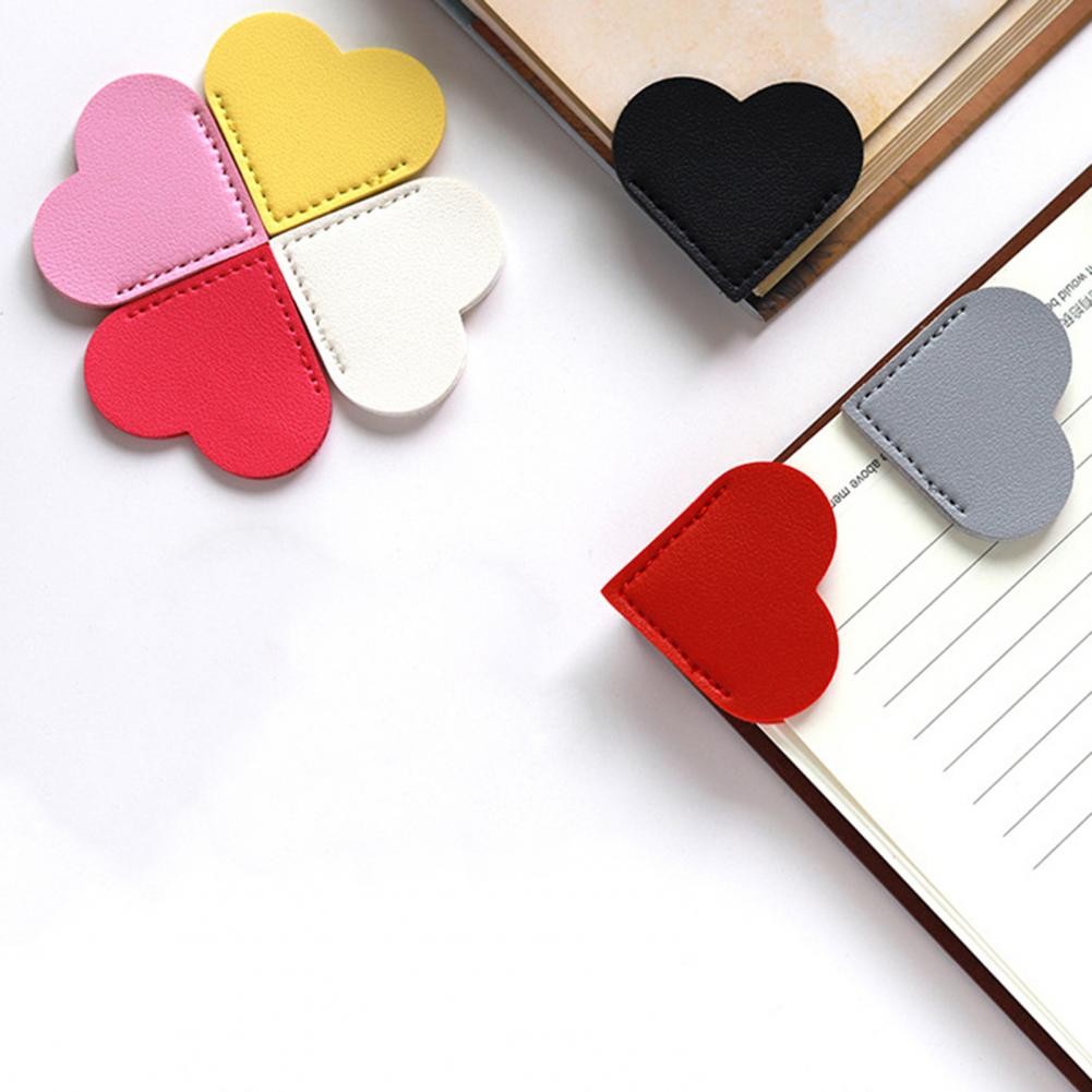 

5Pcs Handcrafted Faux Leather Corner Bookmark Waterproof Soft Mini Vintage Heart-shaped Page Marker Notebook Accessory