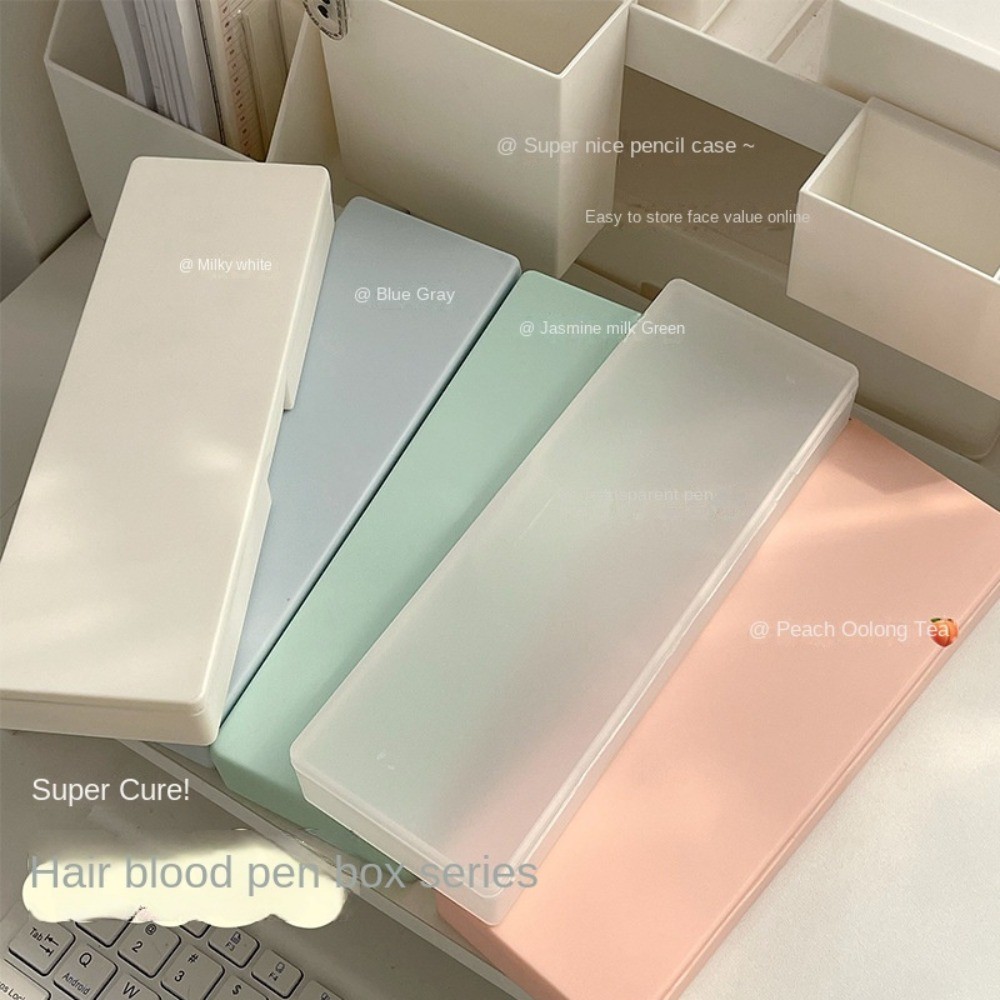 

Transparent Pencilcase Desktop Storage Box Solid Color Organizer Pen Case Pencilbag Plastic Pen Pouch School Supply