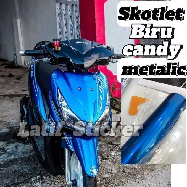stiker skotlet motor biru muda candy metalik skotlet biru candy glossy lentur scotlite 45cm