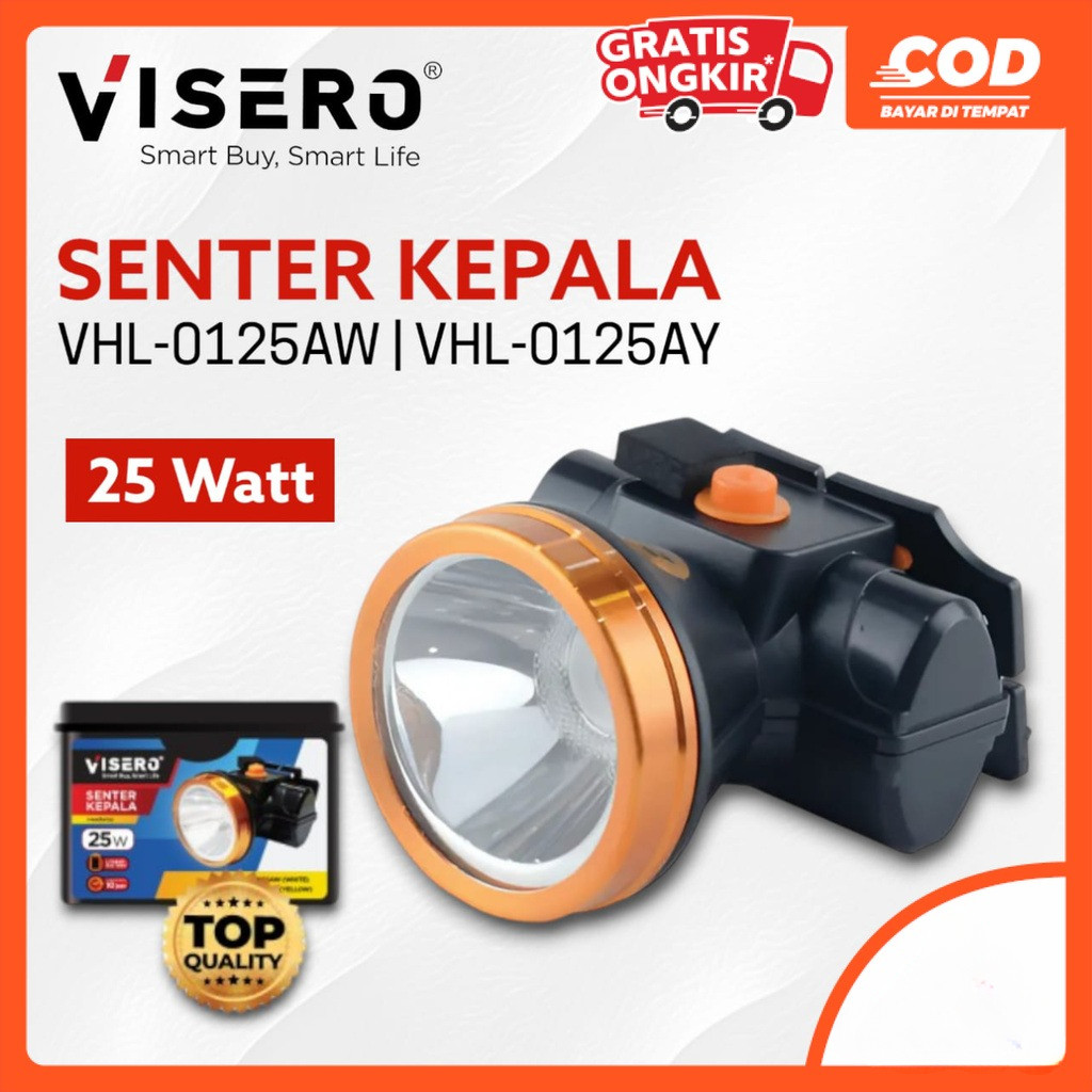 Senter Kepala VHL-0125A 25Watt Visero. HeadLamp Rechargeable Visero LED VHL0125. Tahan 10 jam. Viser