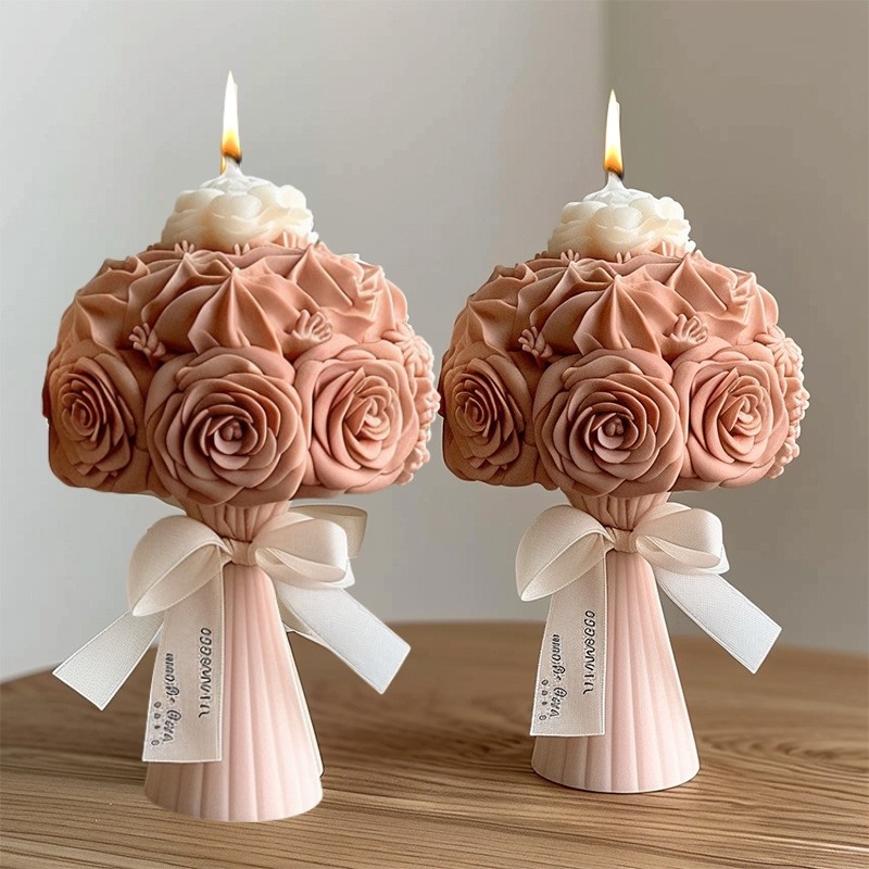 

New 3D Rose Bouquet Candle Silicone Mold Chrysanthemum Flower Cluster Resin Mold Flower Peony Gypsum Mold Gift