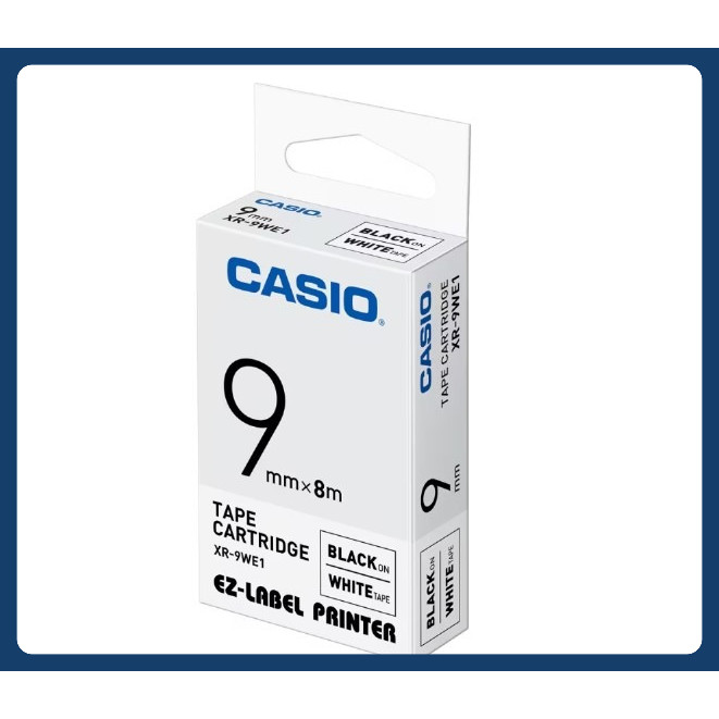 

Casio XR-9 mm WHITE Label Tape – Label Pita Hitam di Putih, 8 Meter, Tahan Lama & Mudah Diganti