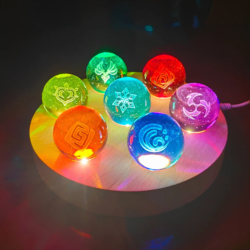 Game Genshin Impact Crystal Ball Figure Night Lights Seven Elements Ball With Base 3D Model Toy Cosp
