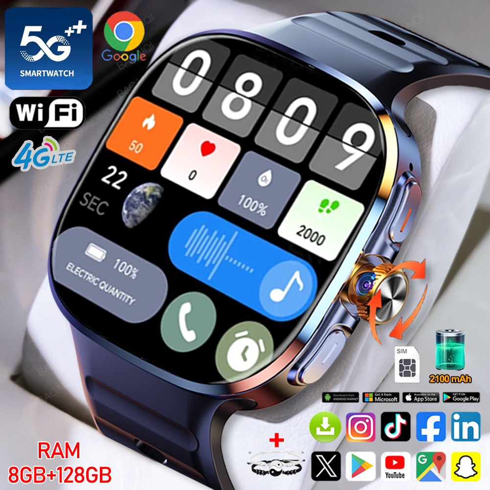 5G/4G All-Network Smart Watch AMOLED 2.4 inch 2100mah Battery 8GB+128GB RAM 900W Camera GPS WIFI Goo