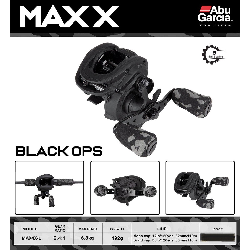 ZONA PEMANCING - Reel BaitCasting Abu Garcia MAX X Black OPS - MAX4X-L/Left