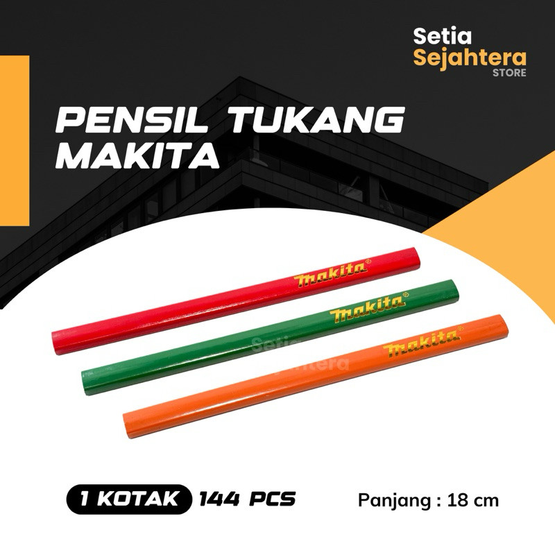 

MAKITA Pensil Tukang Bangunan Carpenter Pinsil Kayu Gepeng 18 cm - 1 kotak 144 pcs