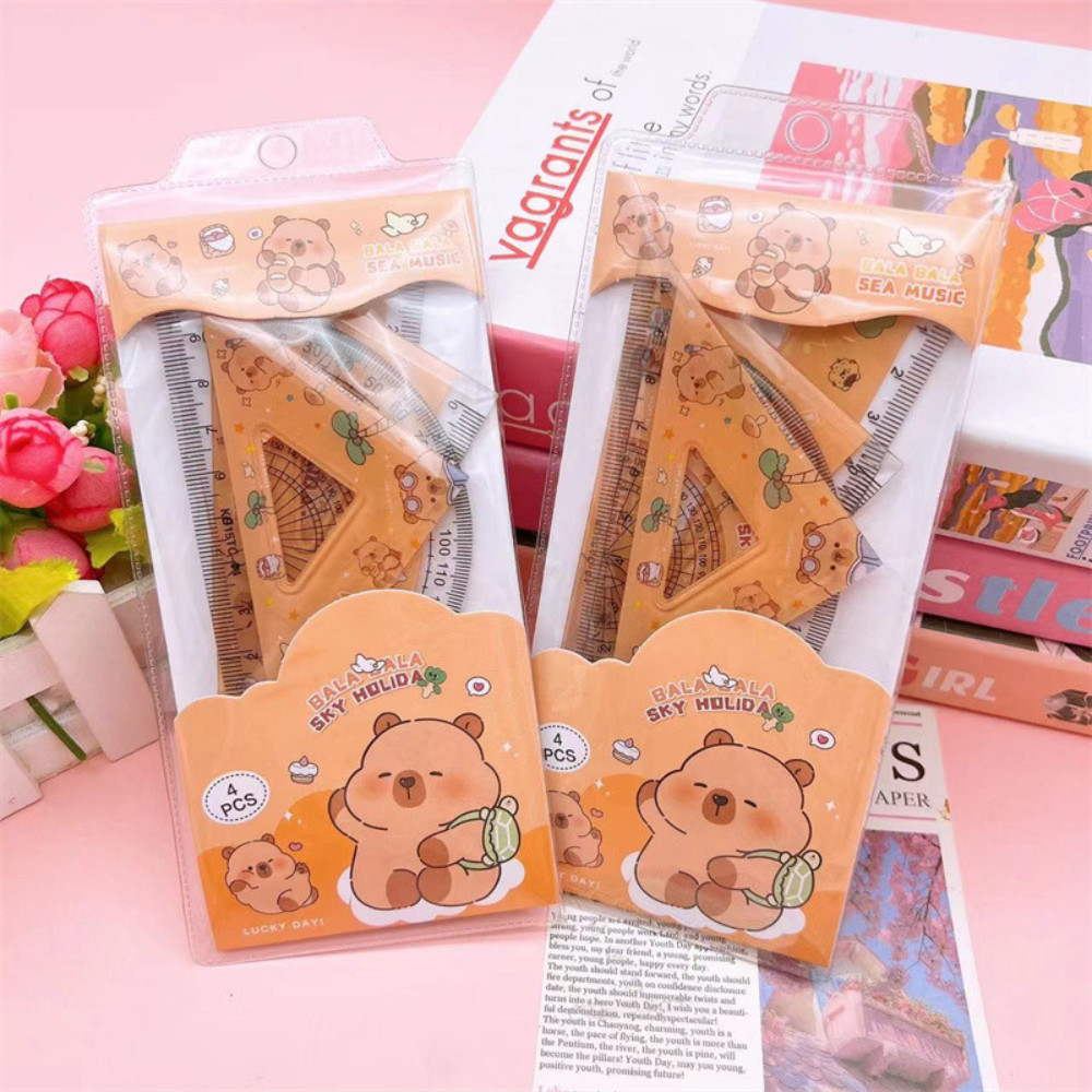 

4pcs/set Student Stationery Set Ruler protractor square ruler triangular ruler Kids' Prizes Gifts School Supplies Back To School