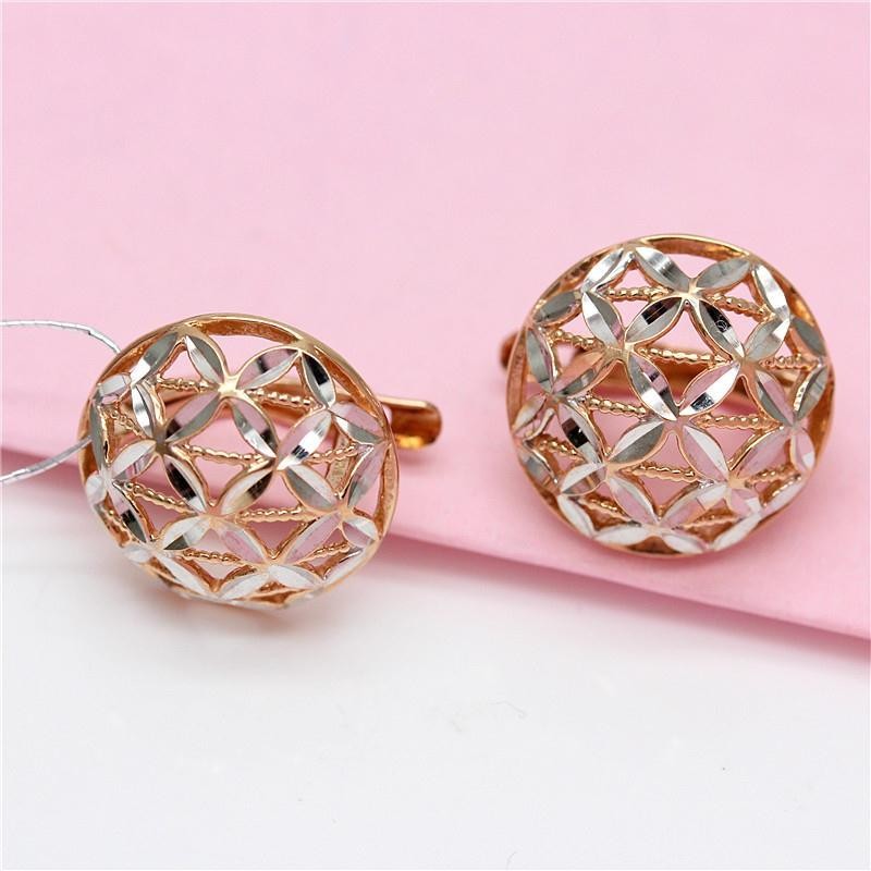 585 Purple Gold Plated 14K Rose Gold Openwork Round Flower Earrings for Women Elegant Charm Fashion 