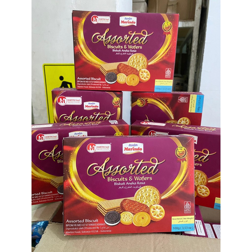 

PER BOX MARINDO ASSORTED BISCUITS & WAFER / PER BOX BISCUIT ANEKA RASA 100GR Snacks OM